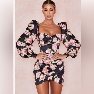House Of CB Amaryllis Rose Print Puff Shoulder Dress